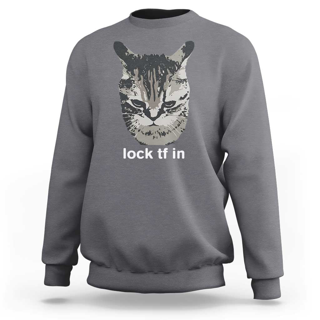 Lock TF In Cat Sweatshirt Funny Gen Z Meme