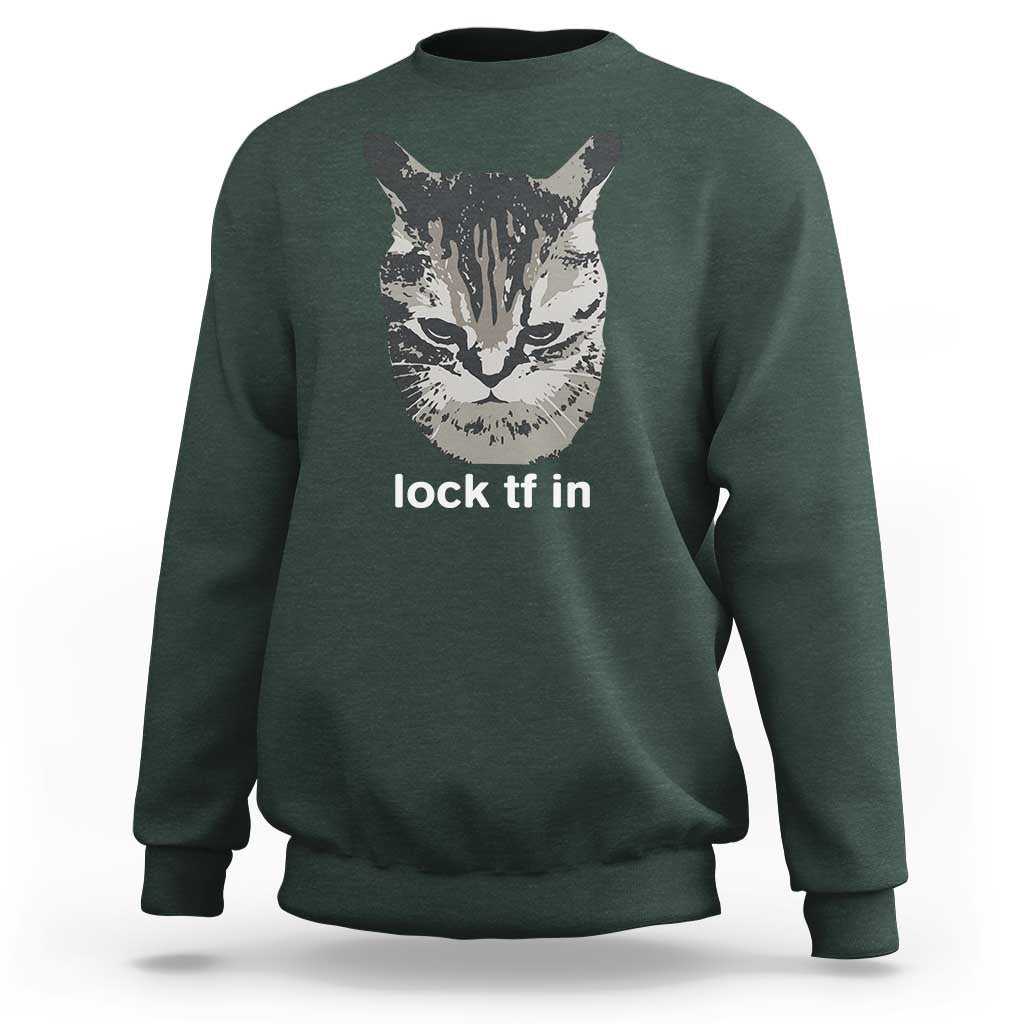 Lock TF In Cat Sweatshirt Funny Gen Z Meme