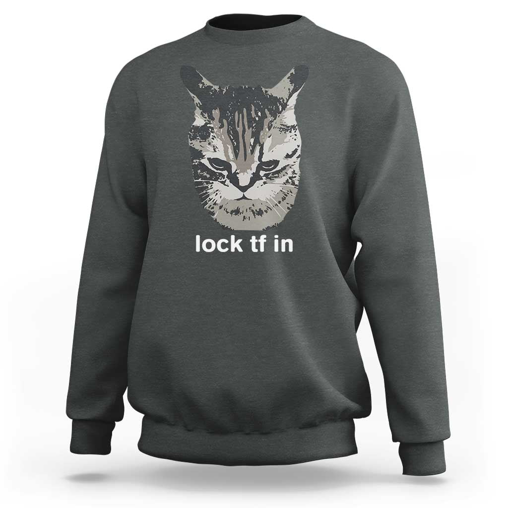 Lock TF In Cat Sweatshirt Funny Gen Z Meme