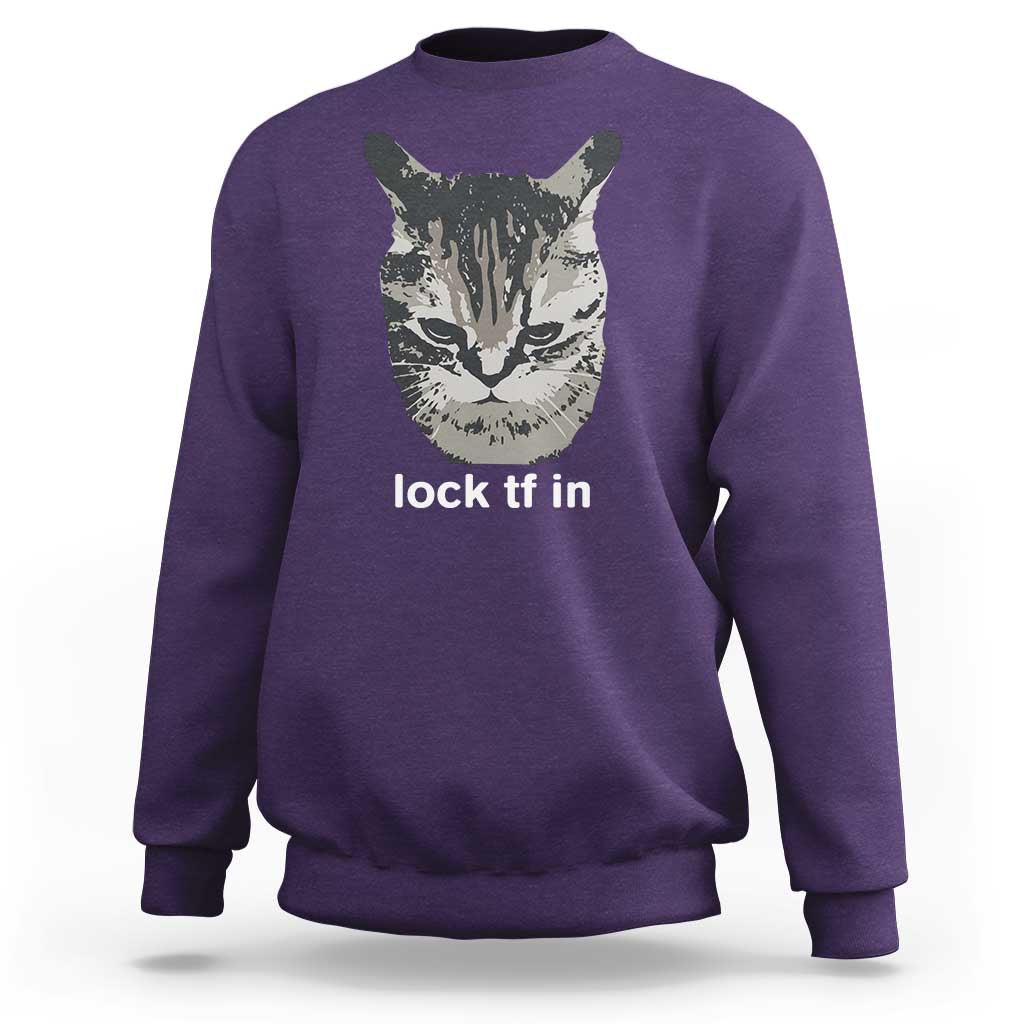 Lock TF In Cat Sweatshirt Funny Gen Z Meme