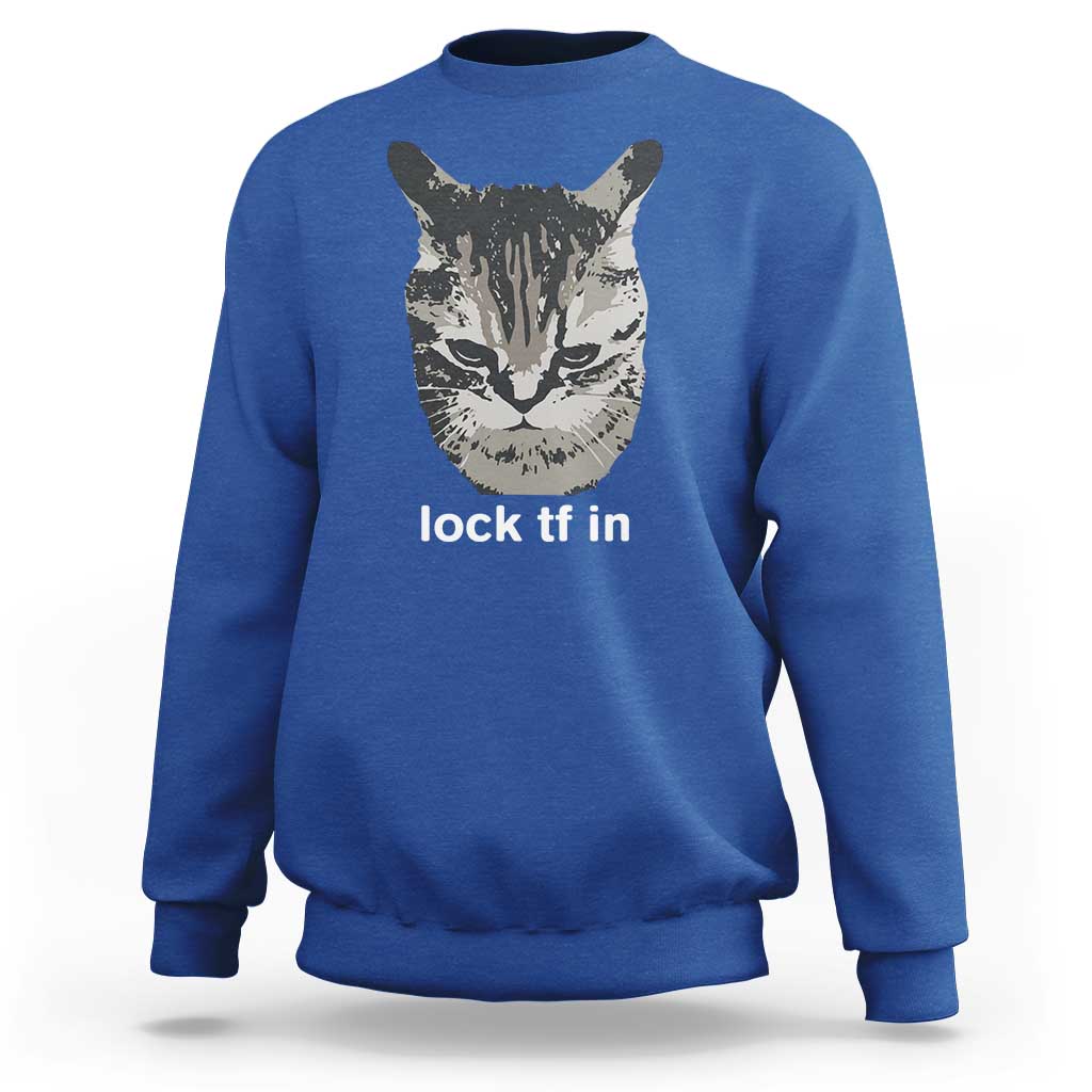 Lock TF In Cat Sweatshirt Funny Gen Z Meme