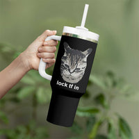 Lock TF In Cat Tumbler With Handle Funny Gen Z Meme