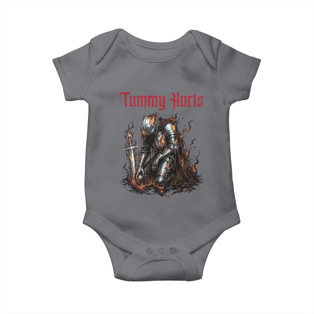 Tummy Hurts Baby Onesie Funny Medieval Knight Dark Humor