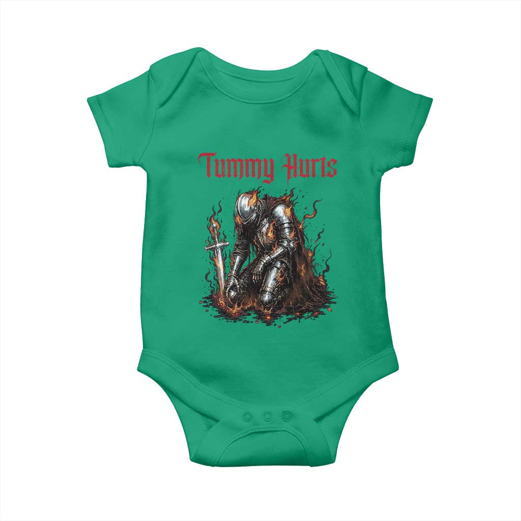 Tummy Hurts Baby Onesie Funny Medieval Knight Dark Humor