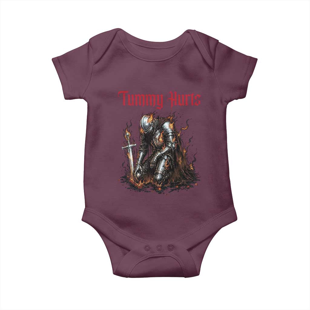 Tummy Hurts Baby Onesie Funny Medieval Knight Dark Humor