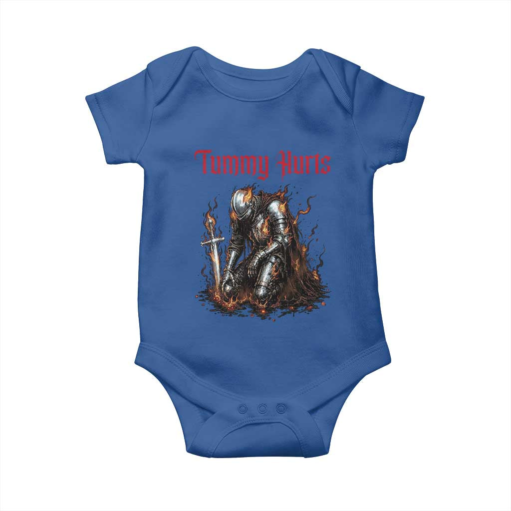 Tummy Hurts Baby Onesie Funny Medieval Knight Dark Humor