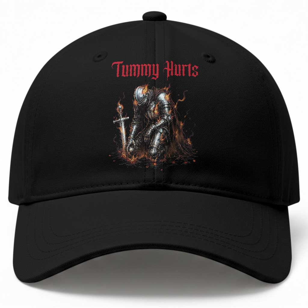 Tummy Hurts Baseball Cap Funny Medieval Knight Dark Humor
