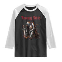 Tummy Hurts Raglan Shirt Funny Medieval Knight Dark Humor