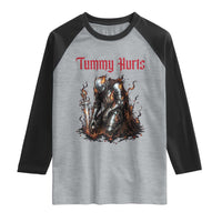 Tummy Hurts Raglan Shirt Funny Medieval Knight Dark Humor