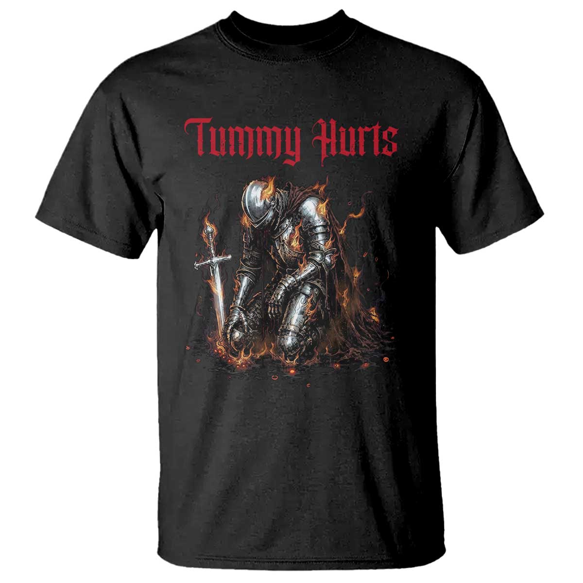 Tummy Hurts T Shirt Funny Medieval Knight Dark Humor