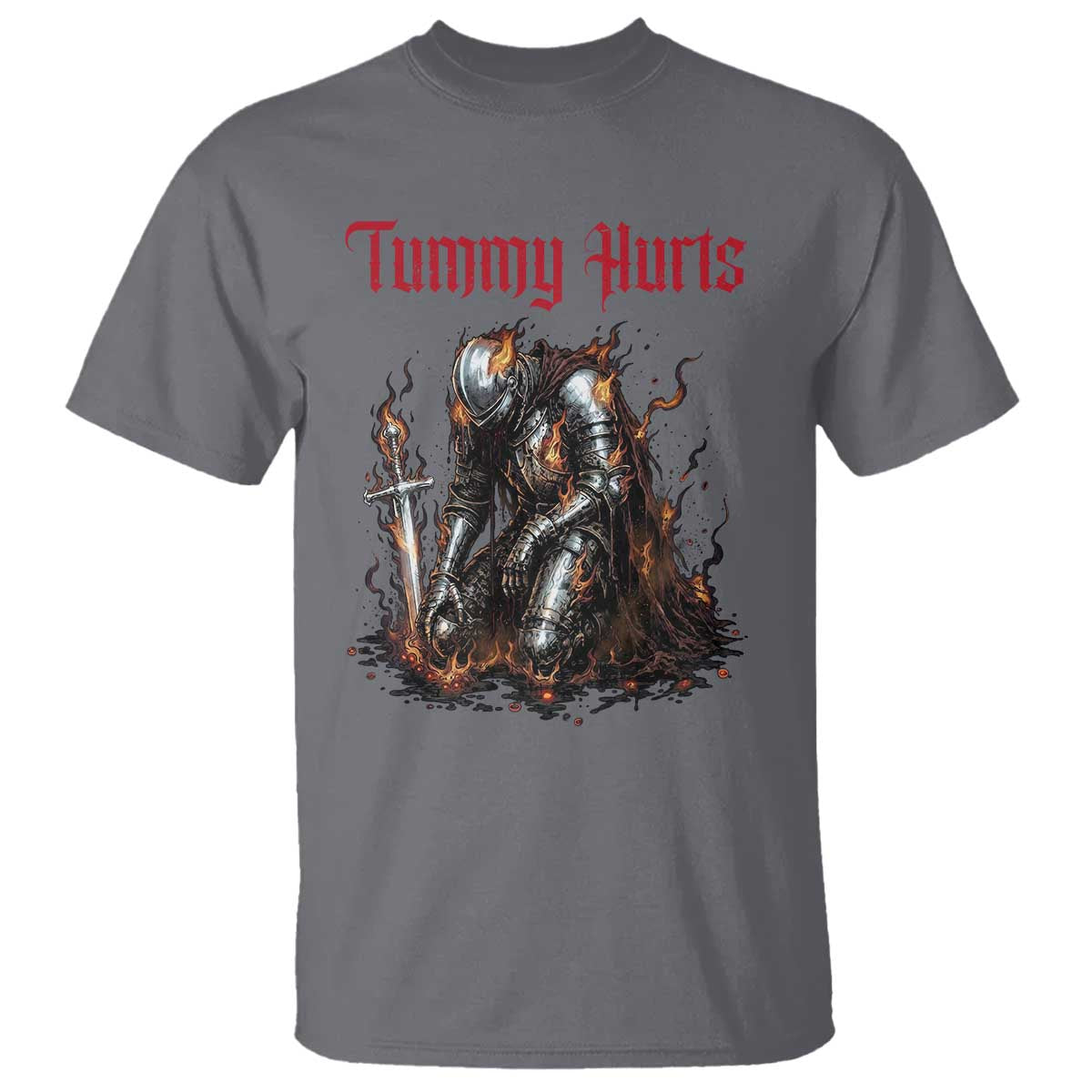 Tummy Hurts T Shirt Funny Medieval Knight Dark Humor