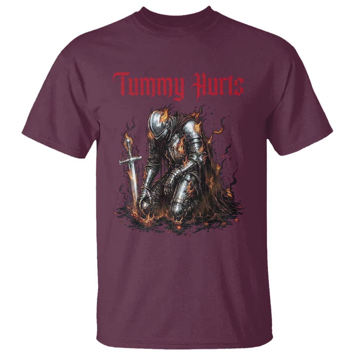 Tummy Hurts T Shirt Funny Medieval Knight Dark Humor