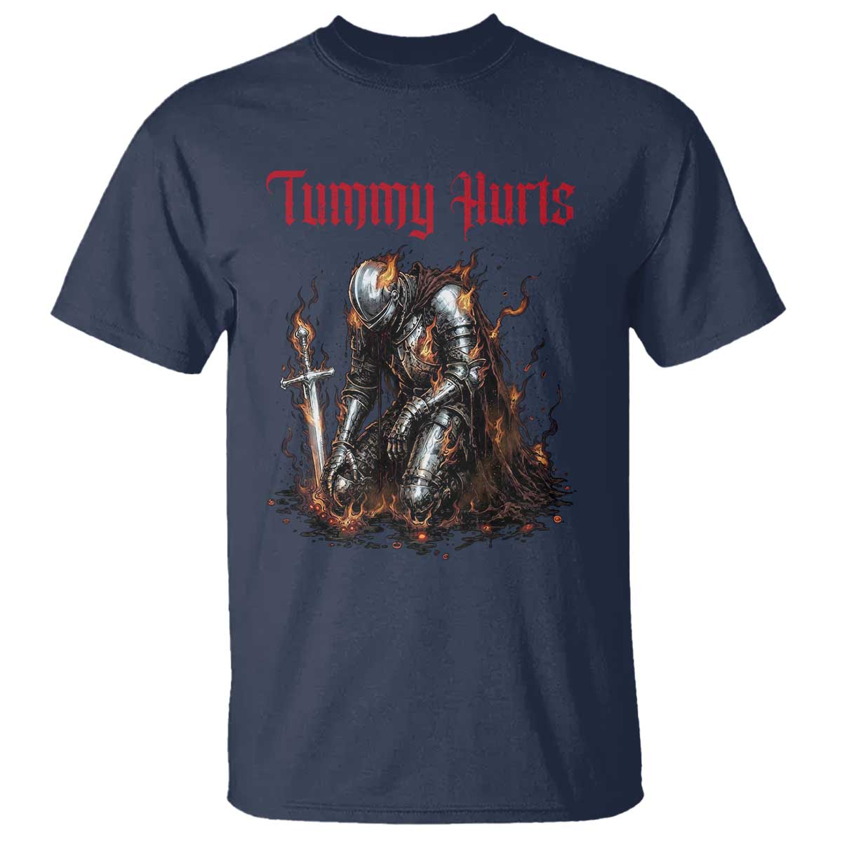 Tummy Hurts T Shirt Funny Medieval Knight Dark Humor