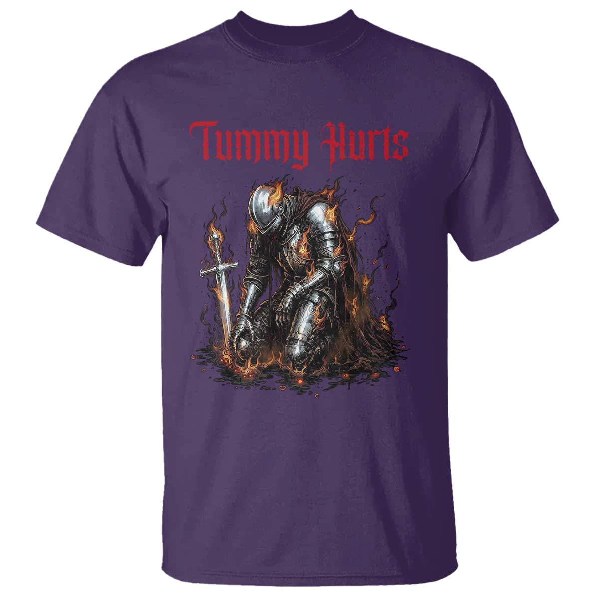 Tummy Hurts T Shirt Funny Medieval Knight Dark Humor