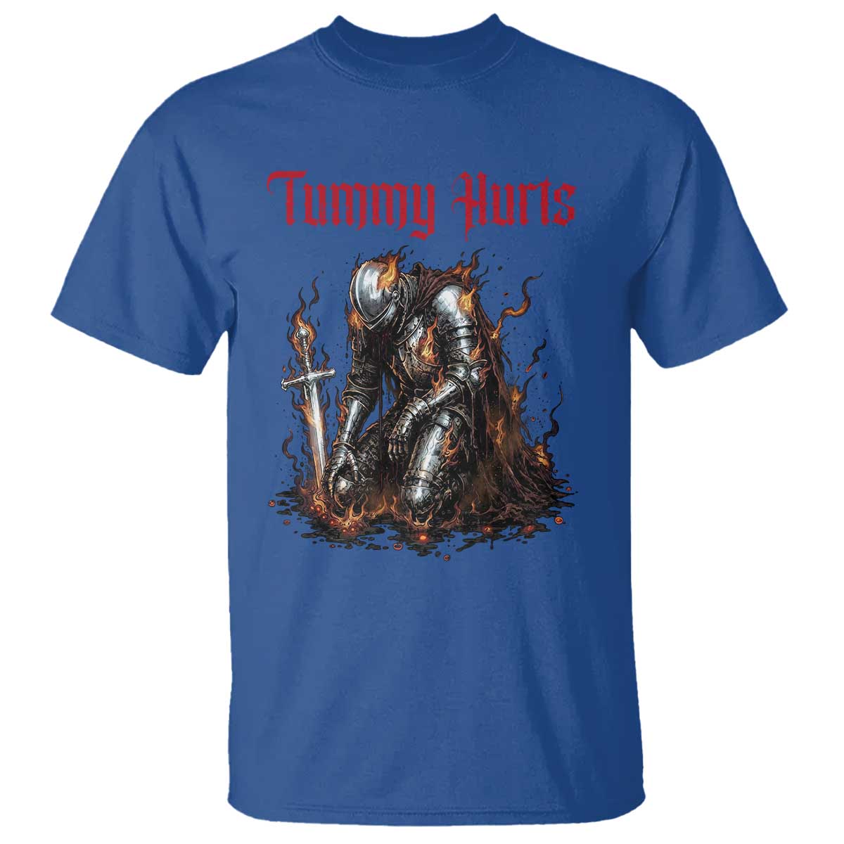 Tummy Hurts T Shirt Funny Medieval Knight Dark Humor