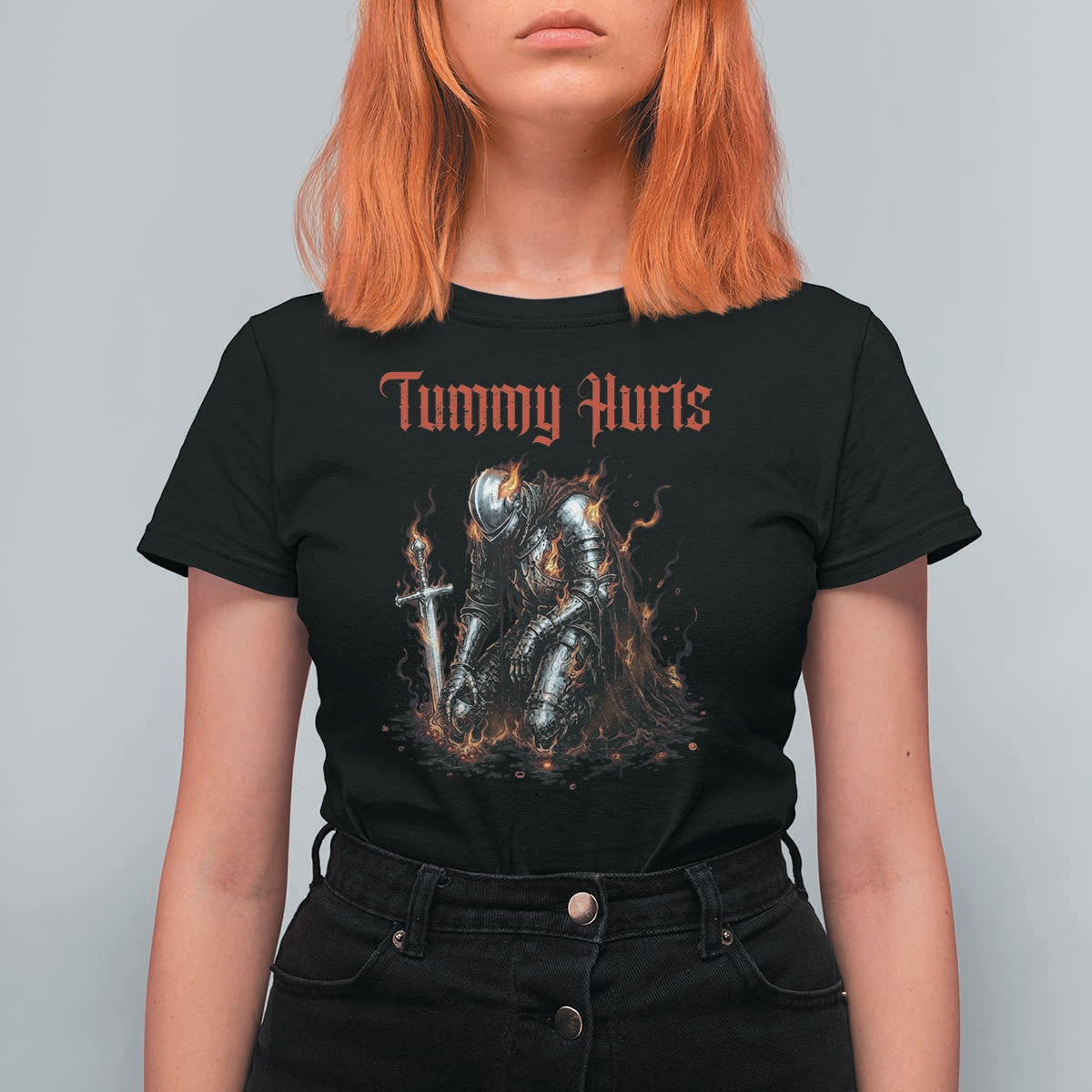 Tummy Hurts T Shirt For Women Funny Medieval Knight Dark Humor