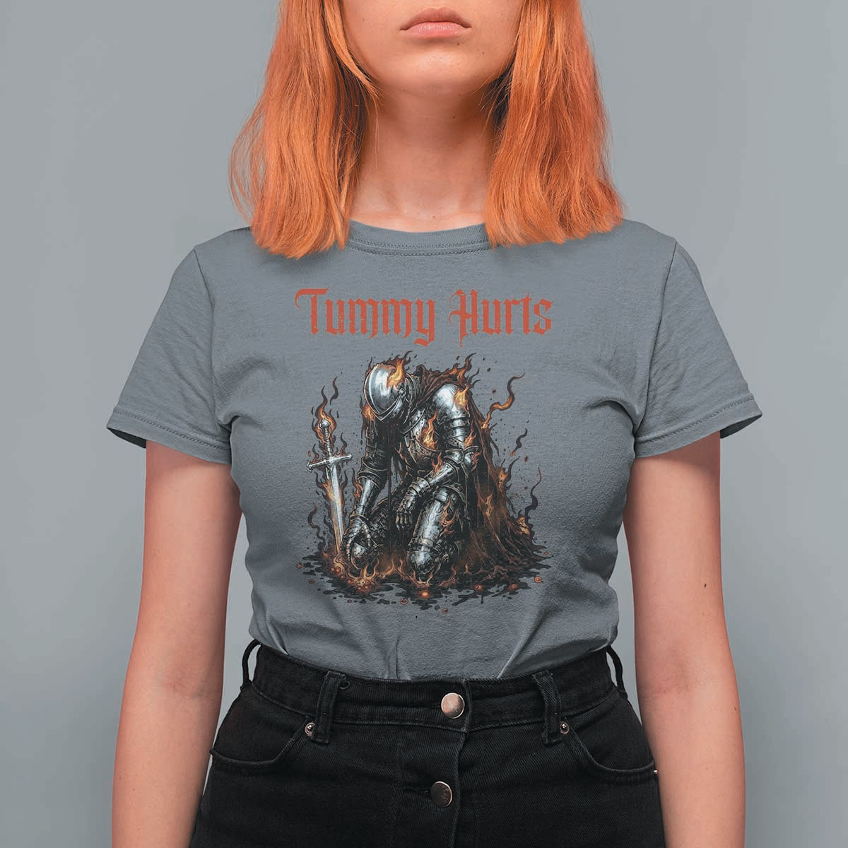 Tummy Hurts T Shirt For Women Funny Medieval Knight Dark Humor