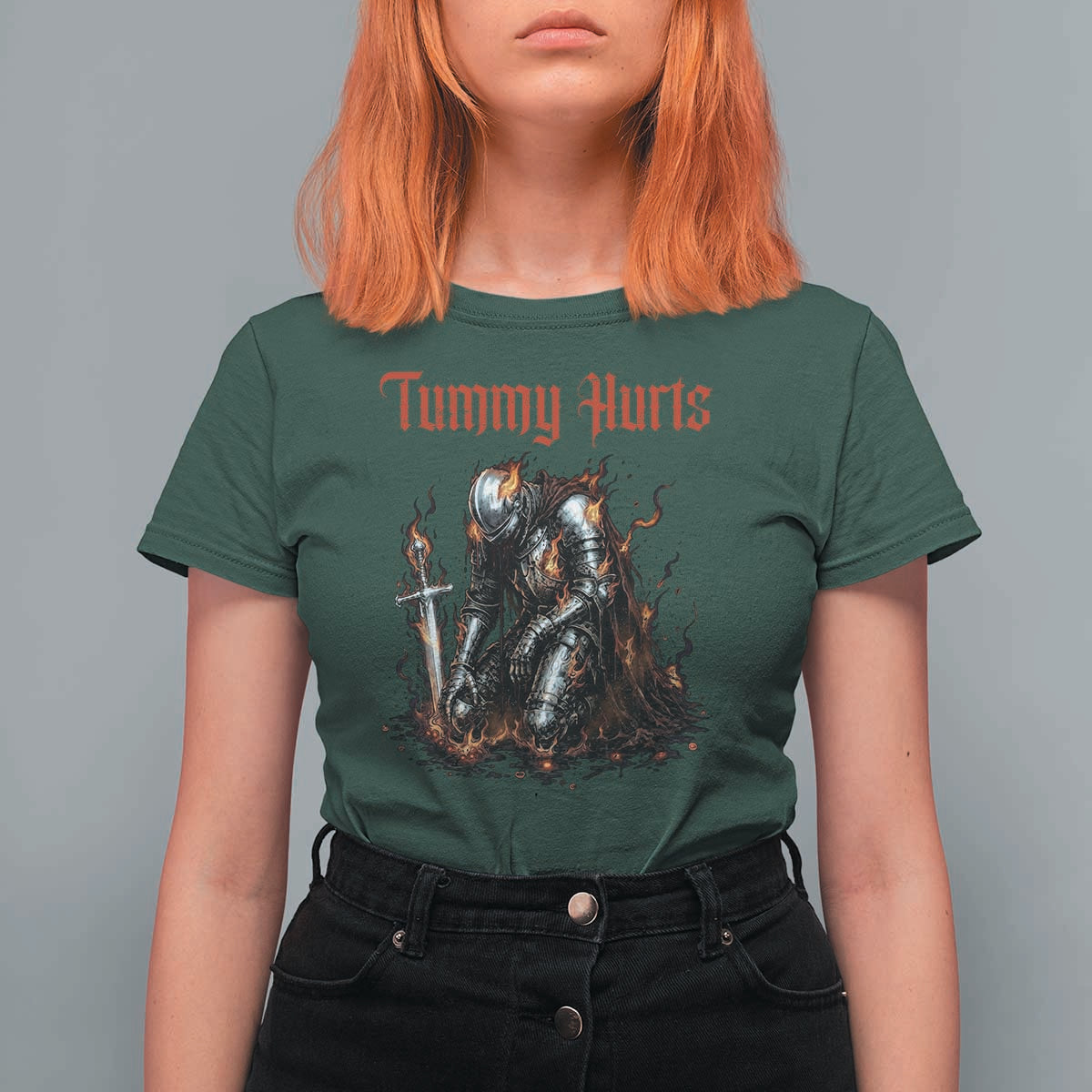 Tummy Hurts T Shirt For Women Funny Medieval Knight Dark Humor