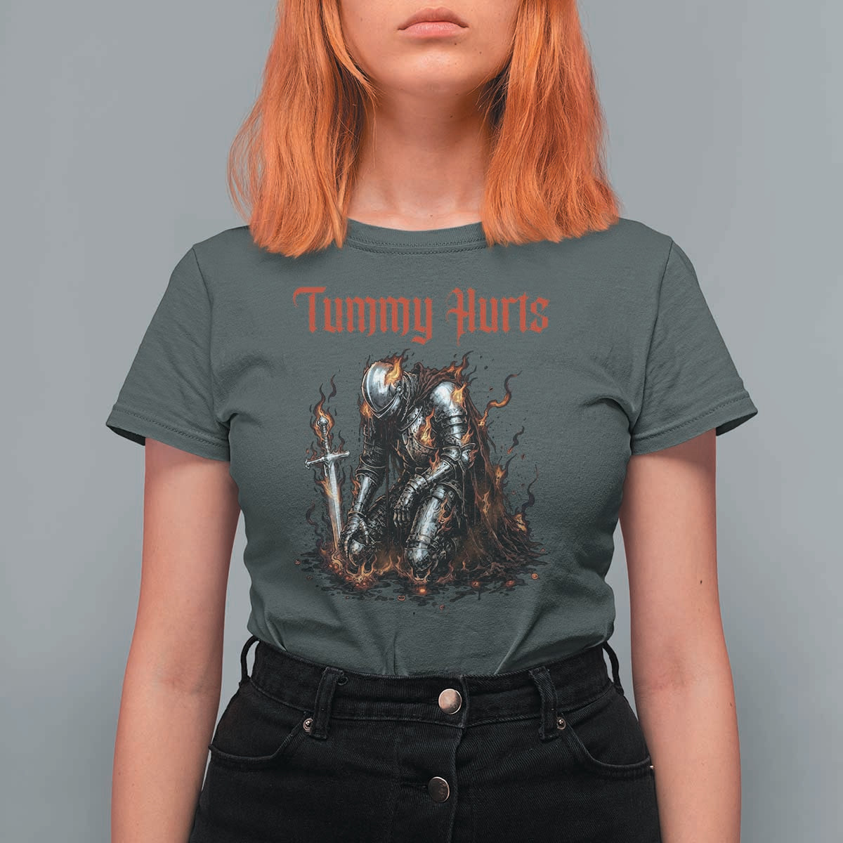 Tummy Hurts T Shirt For Women Funny Medieval Knight Dark Humor