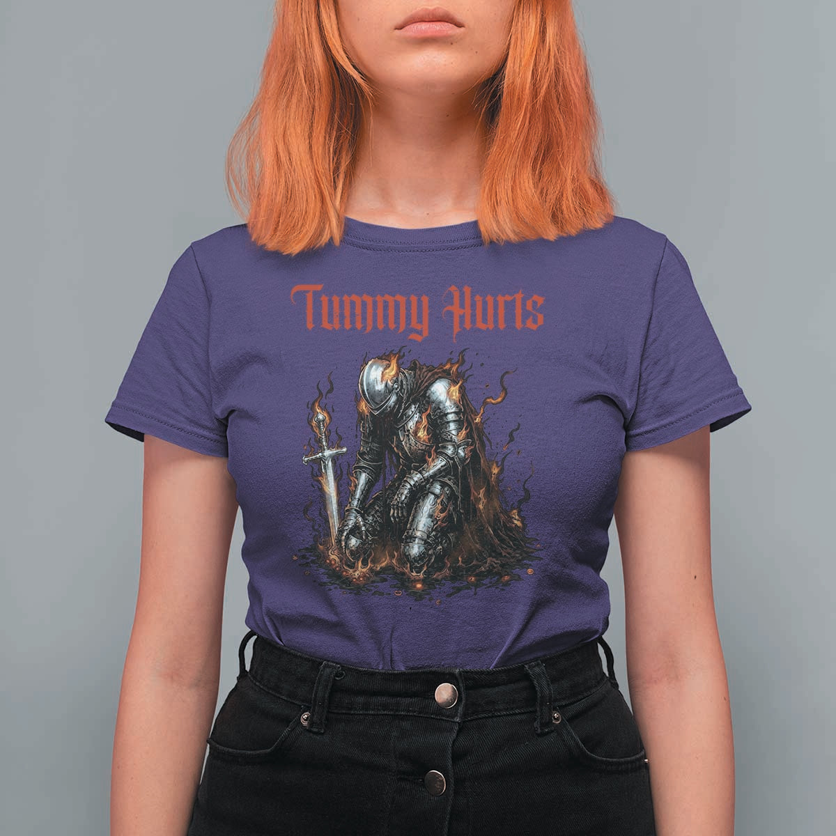 Tummy Hurts T Shirt For Women Funny Medieval Knight Dark Humor