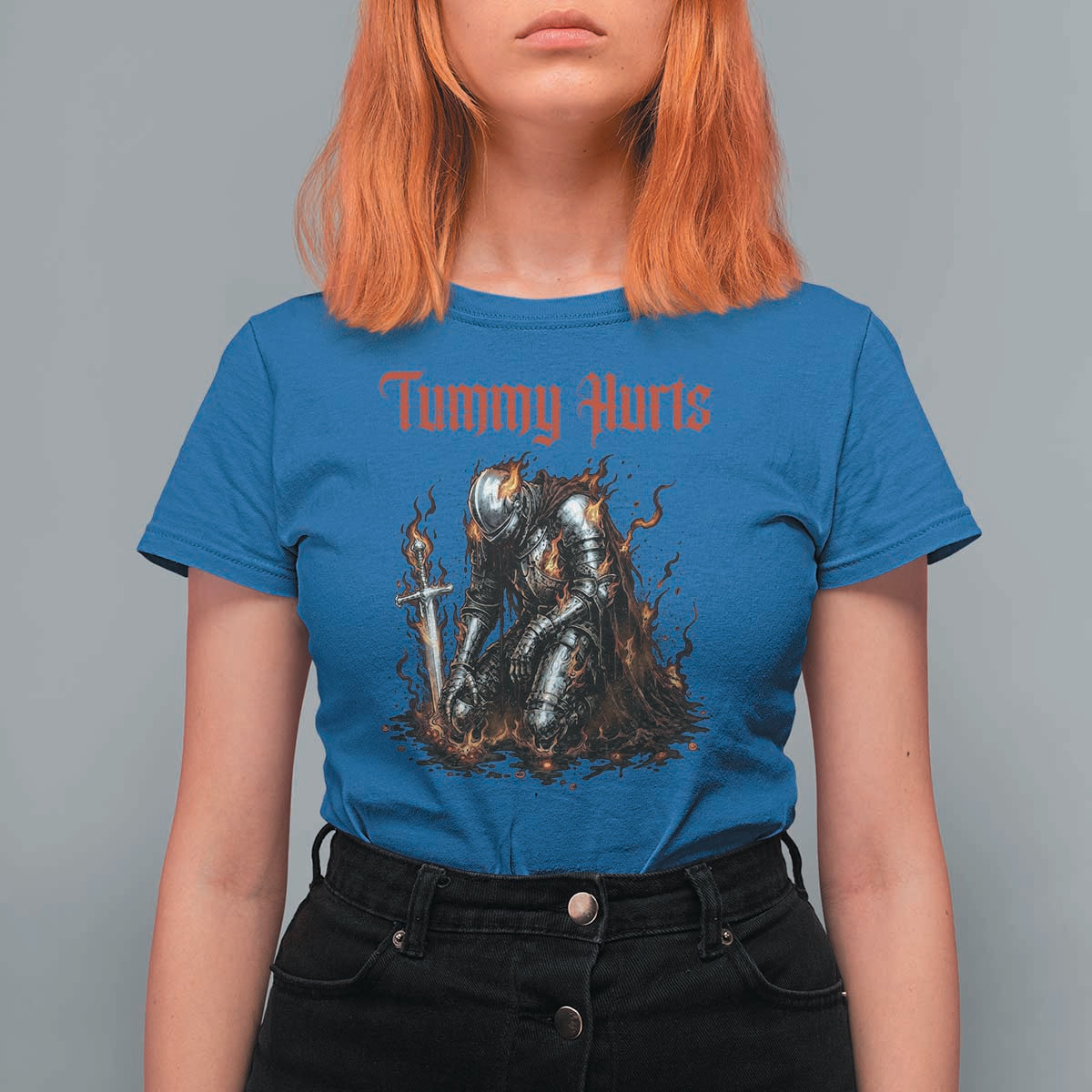Tummy Hurts T Shirt For Women Funny Medieval Knight Dark Humor