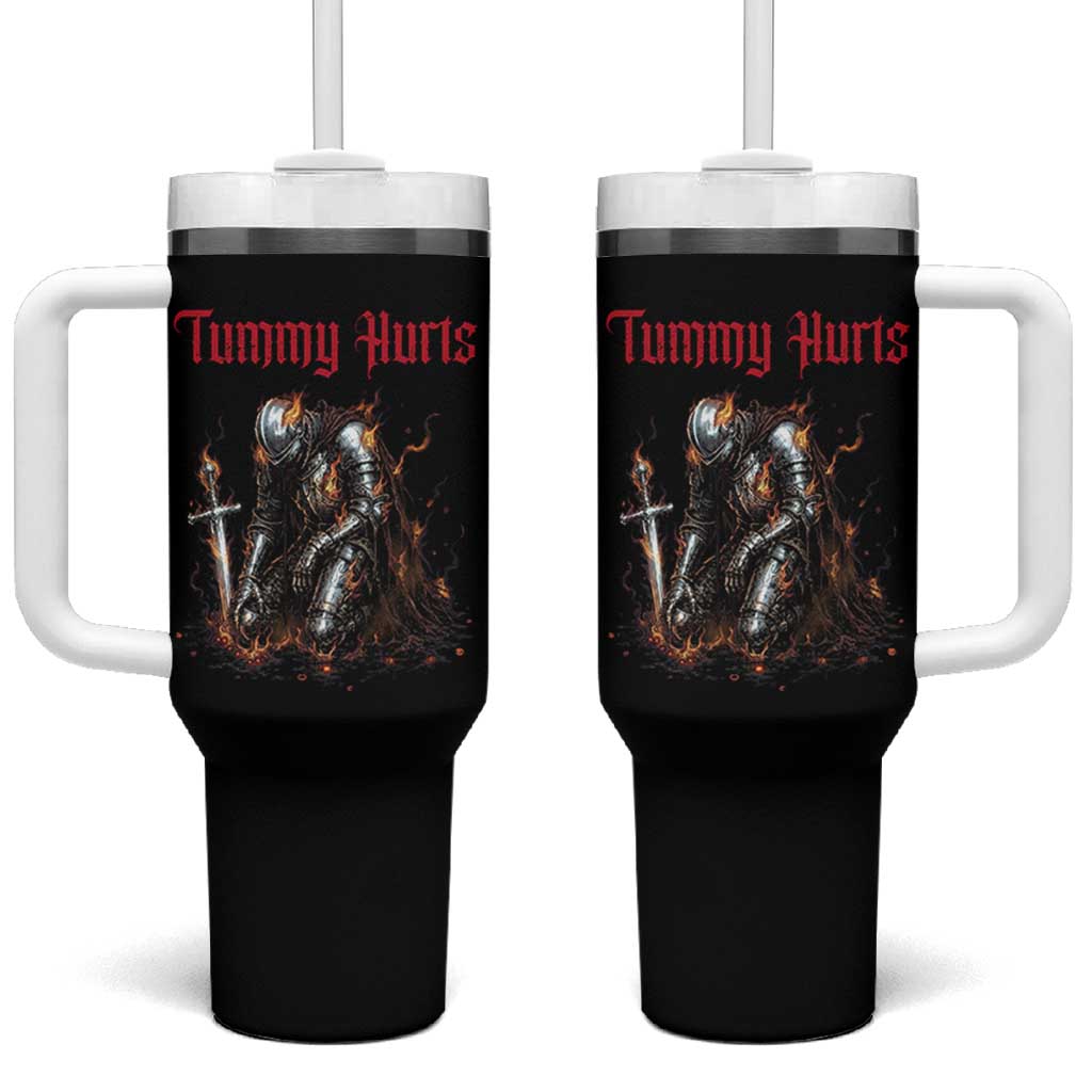 Tummy Hurts Tumbler With Handle Funny Medieval Knight Dark Humor