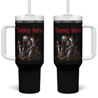 Tummy Hurts Tumbler With Handle Funny Medieval Knight Dark Humor