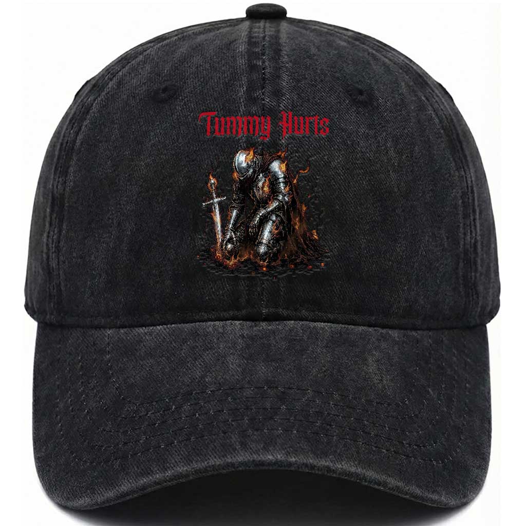 Tummy Hurts Washed Cotton Baseball Cap Funny Medieval Knight Dark Humor