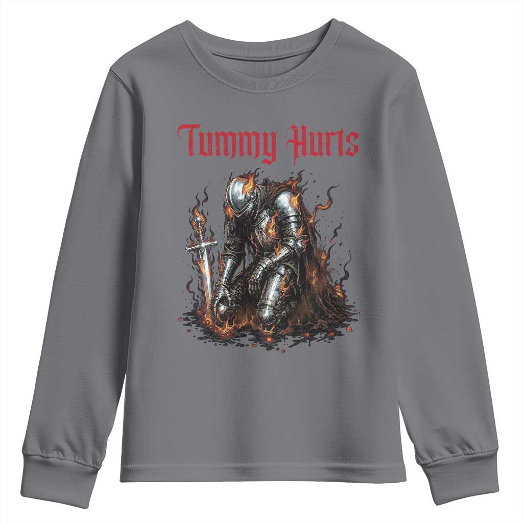 Tummy Hurts Youth Sweatshirt Funny Medieval Knight Dark Humor