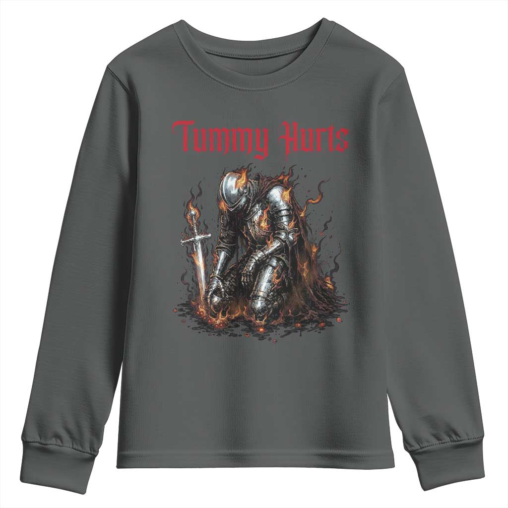 Tummy Hurts Youth Sweatshirt Funny Medieval Knight Dark Humor
