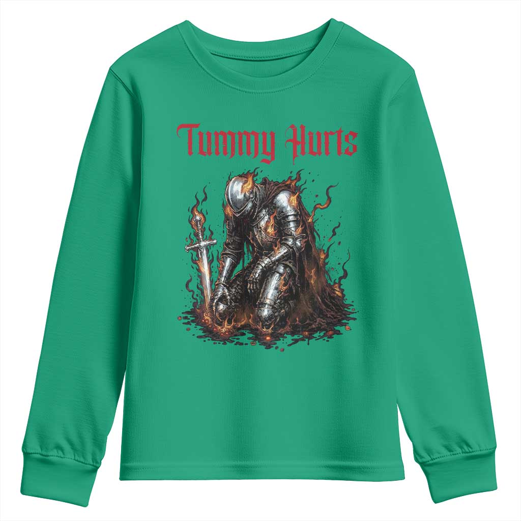 Tummy Hurts Youth Sweatshirt Funny Medieval Knight Dark Humor