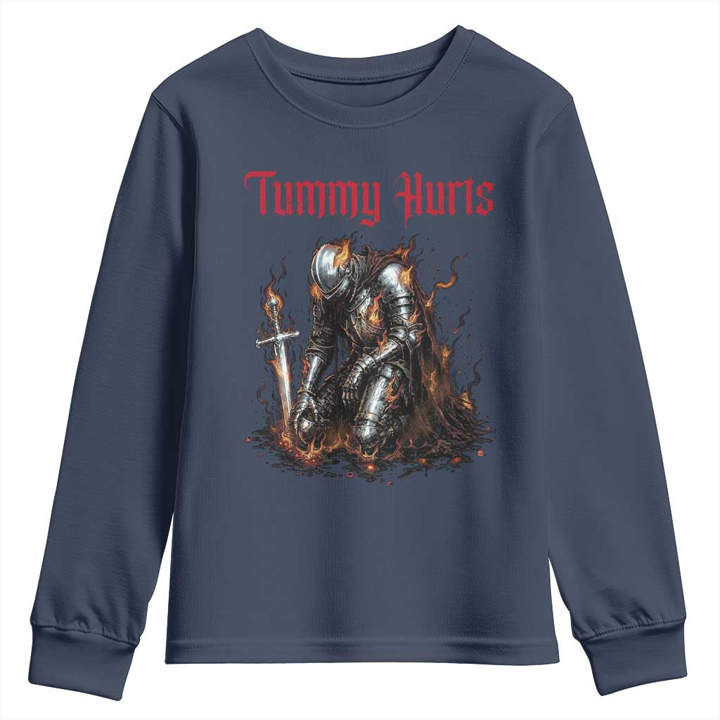 Tummy Hurts Youth Sweatshirt Funny Medieval Knight Dark Humor