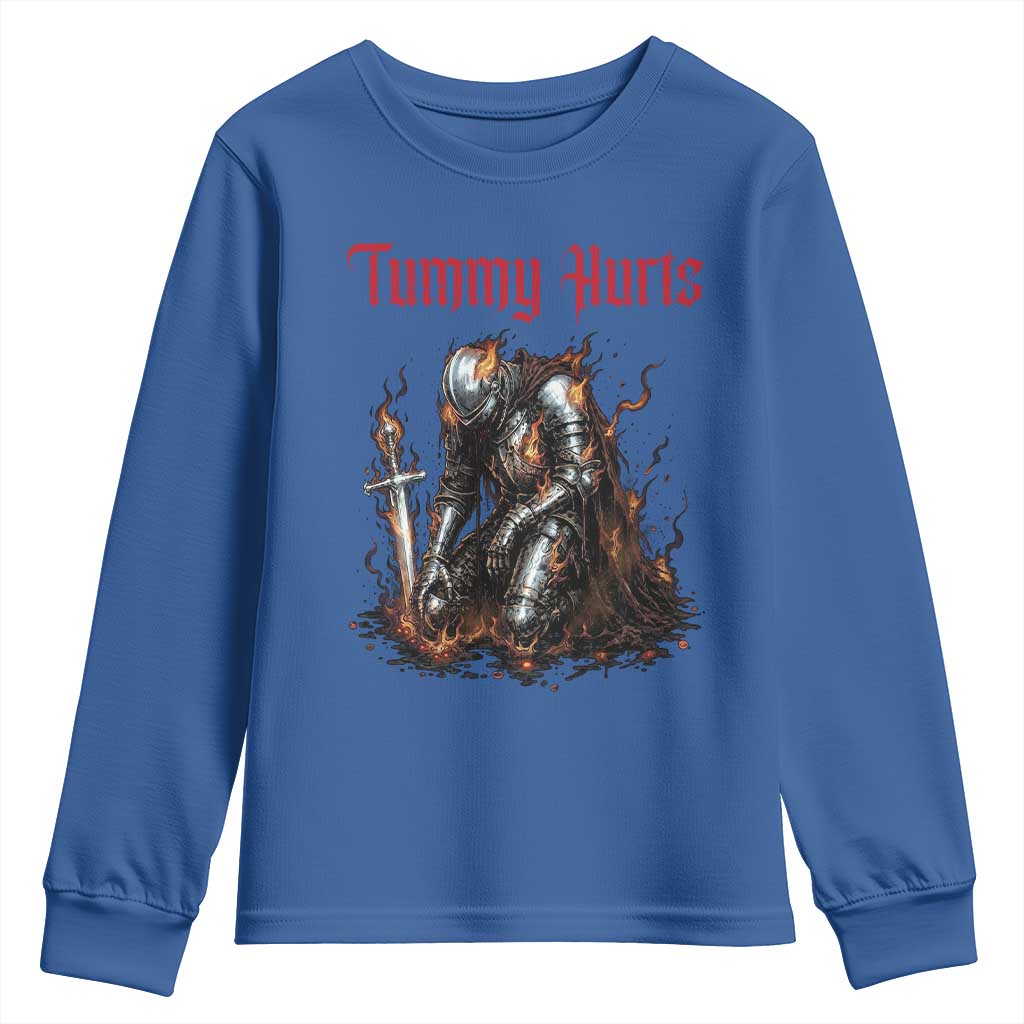 Tummy Hurts Youth Sweatshirt Funny Medieval Knight Dark Humor