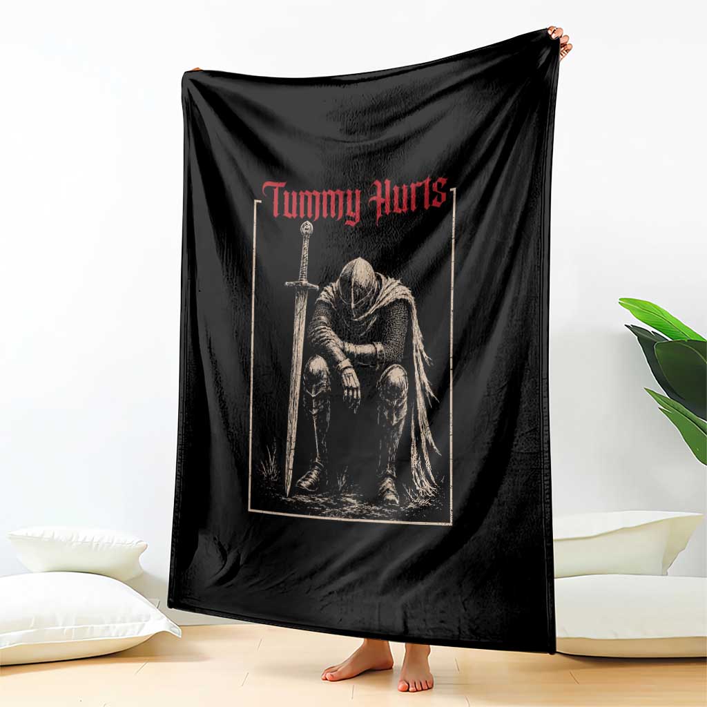 Tummy Hurts Throw Blanket Funny Medieval Knight Dark Meme