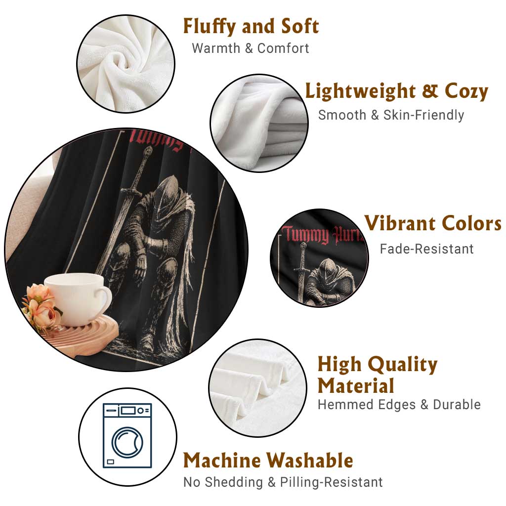 Tummy Hurts Throw Blanket Funny Medieval Knight Dark Meme