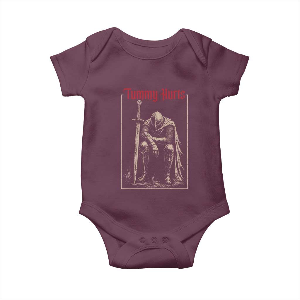Tummy Hurts Baby Onesie Funny Medieval Knight Dark Meme