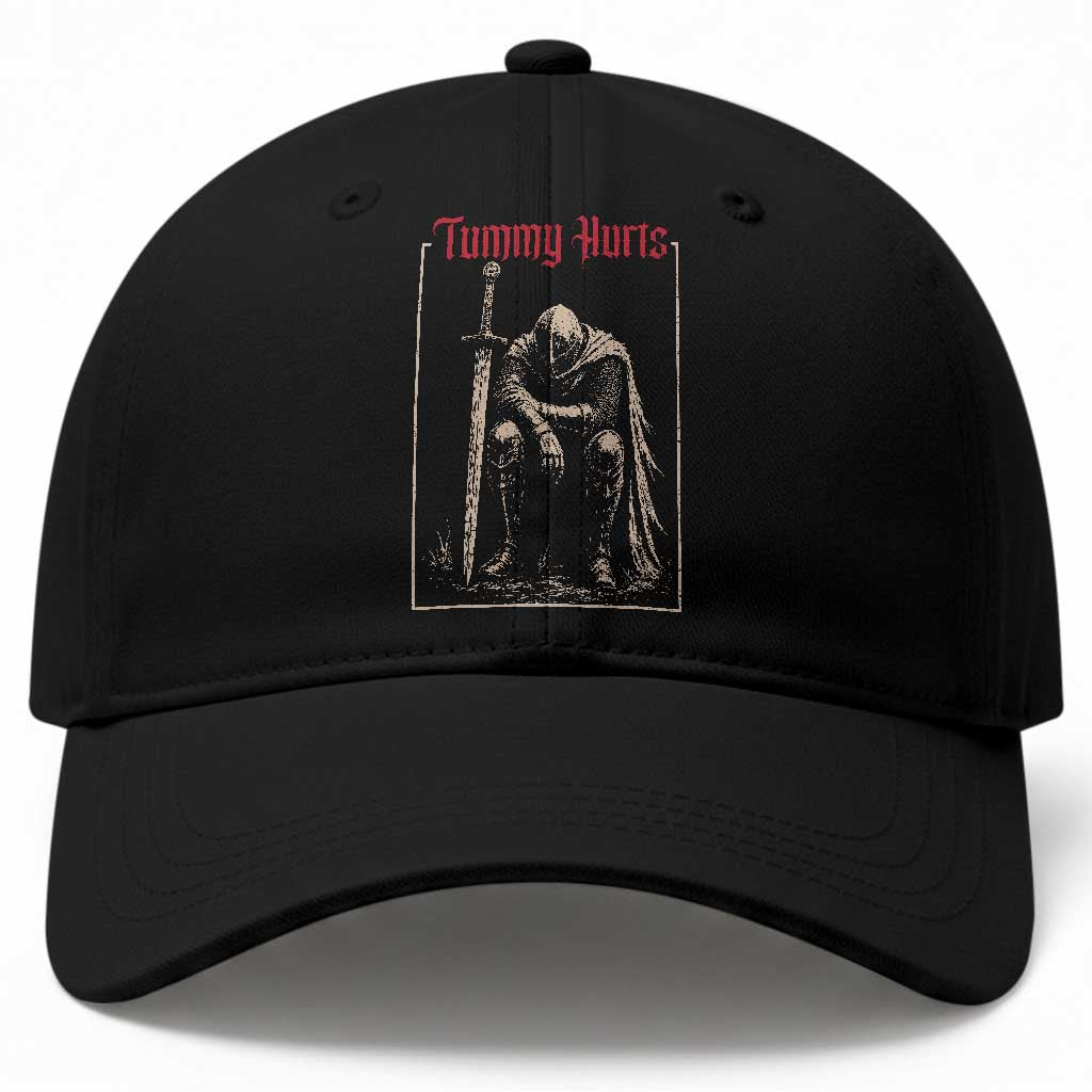 Tummy Hurts Baseball Cap Funny Medieval Knight Dark Meme