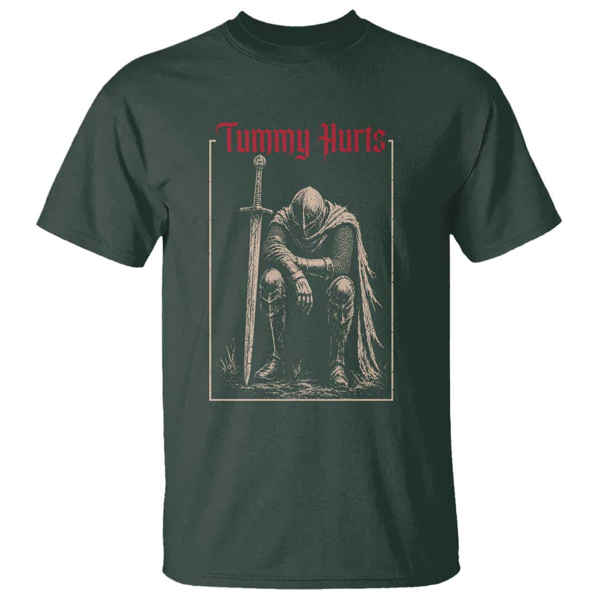 Tummy Hurts T Shirt Funny Medieval Knight Dark Meme