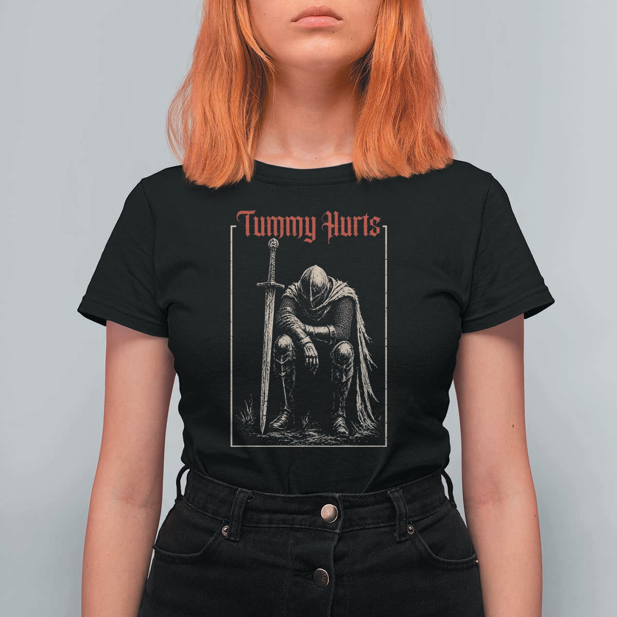 Tummy Hurts T Shirt For Women Funny Medieval Knight Dark Meme