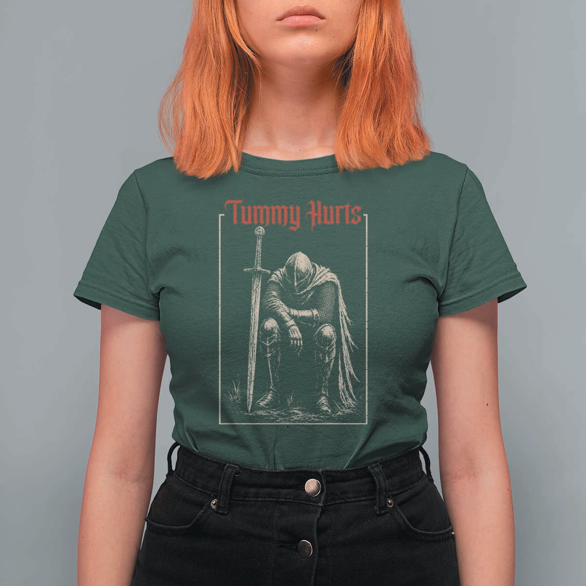 Tummy Hurts T Shirt For Women Funny Medieval Knight Dark Meme