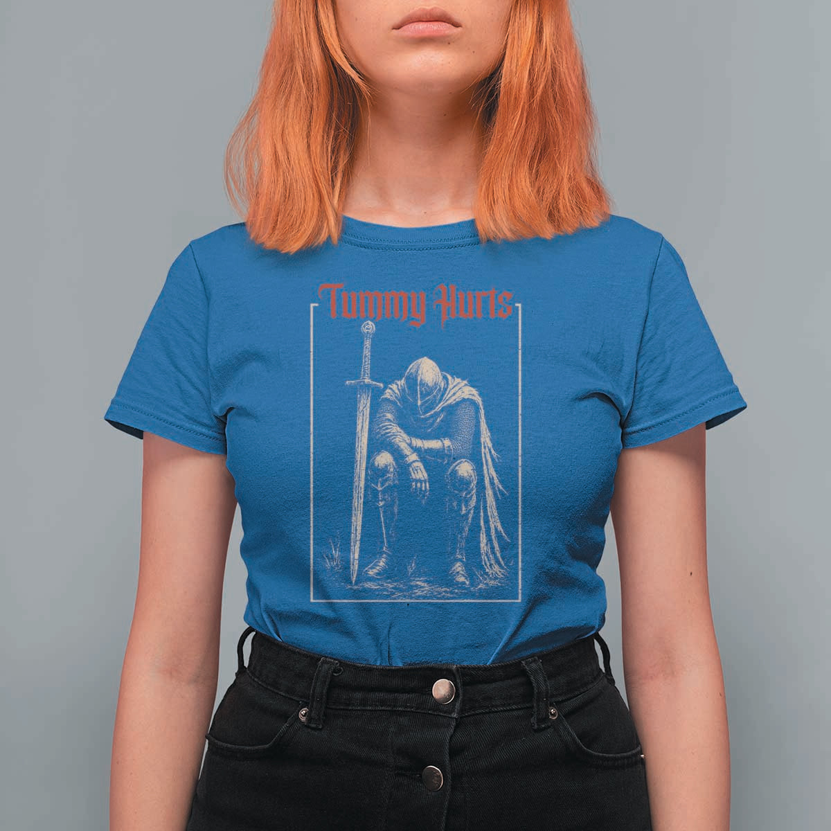 Tummy Hurts T Shirt For Women Funny Medieval Knight Dark Meme
