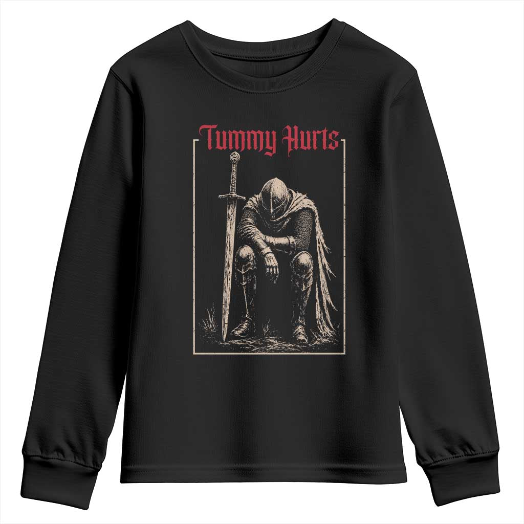 Tummy Hurts Youth Sweatshirt Funny Medieval Knight Dark Meme