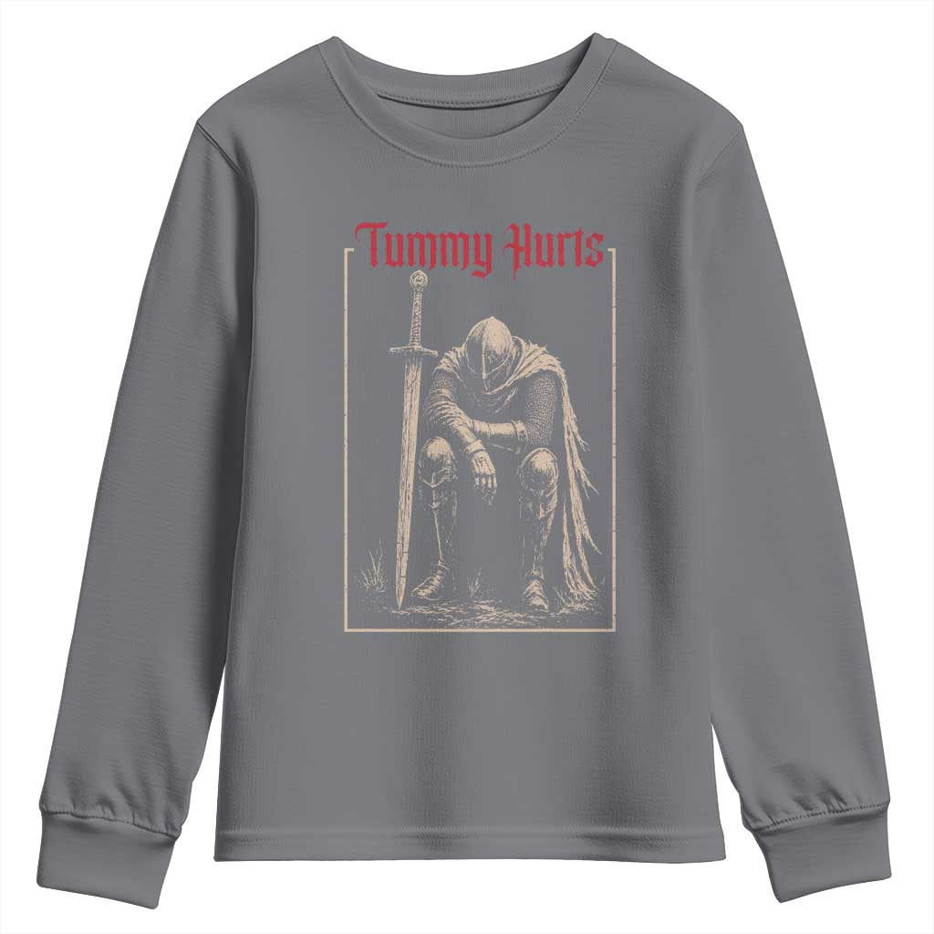 Tummy Hurts Youth Sweatshirt Funny Medieval Knight Dark Meme