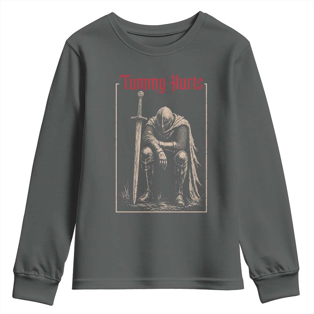 Tummy Hurts Youth Sweatshirt Funny Medieval Knight Dark Meme