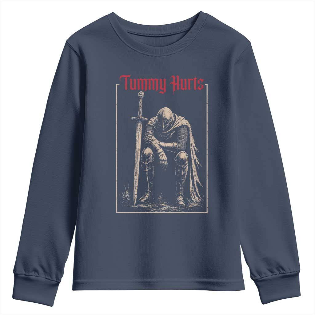Tummy Hurts Youth Sweatshirt Funny Medieval Knight Dark Meme