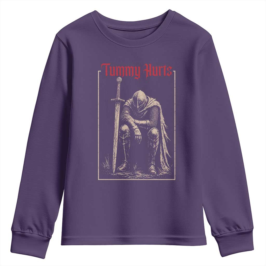 Tummy Hurts Youth Sweatshirt Funny Medieval Knight Dark Meme