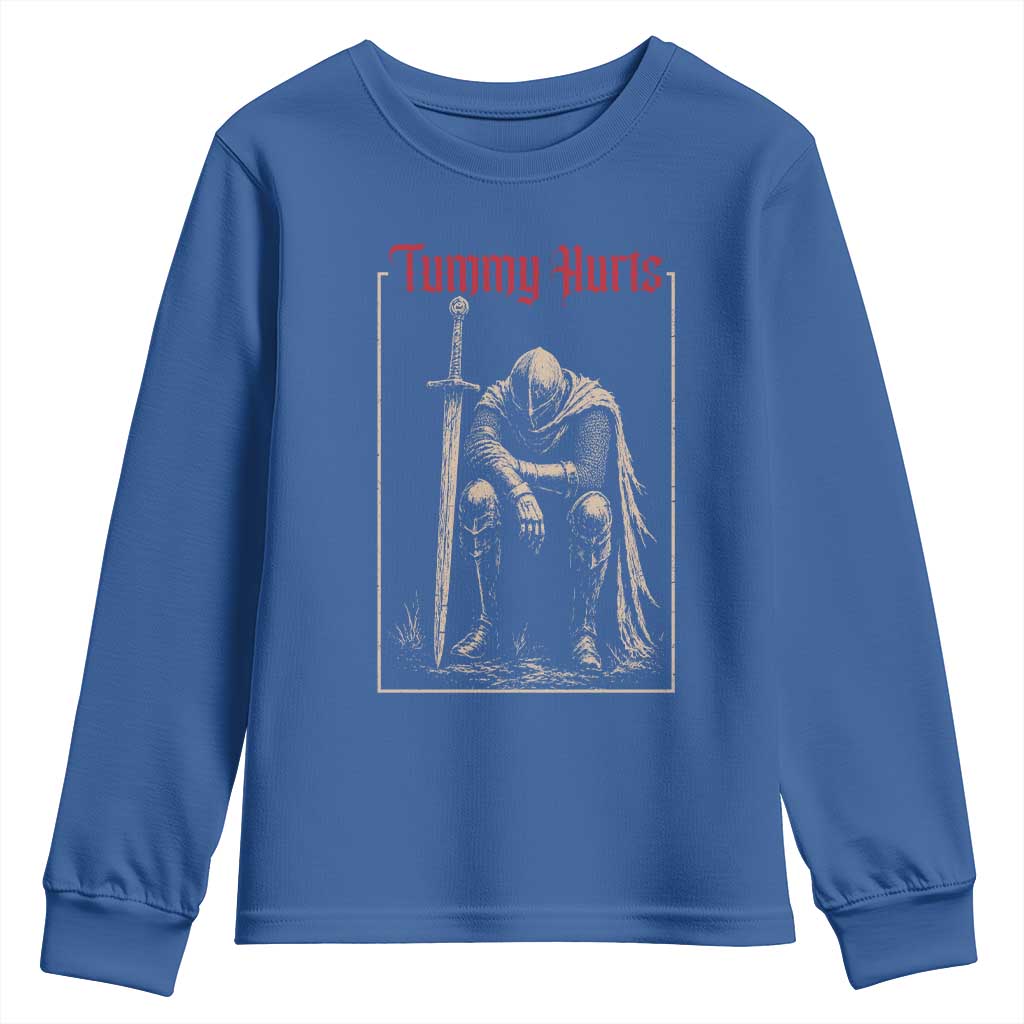 Tummy Hurts Youth Sweatshirt Funny Medieval Knight Dark Meme