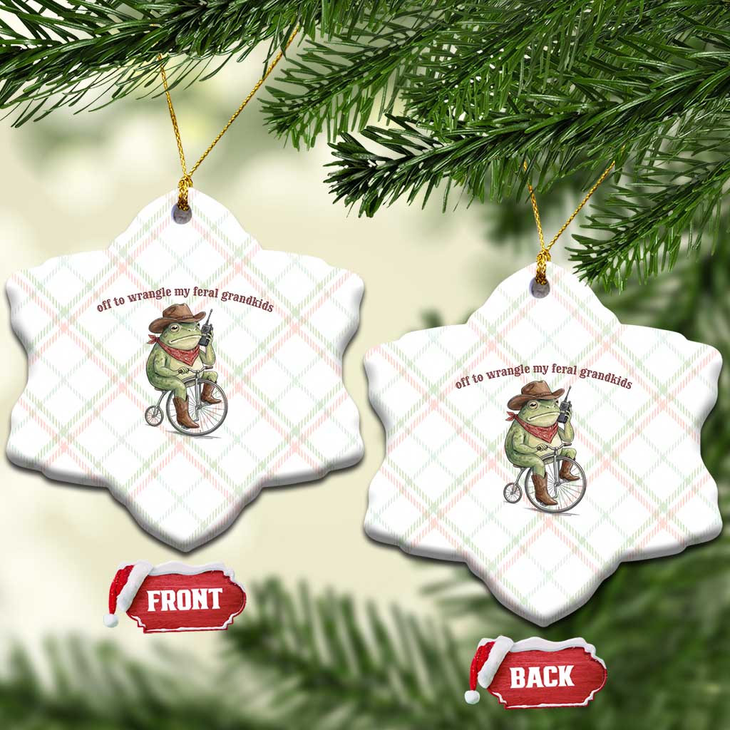 Off to Wrangle My Feral Grandkids Ceramic Ornament Funny Cowboy Frog Grandpa Western Meme