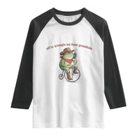 Off to Wrangle My Feral Grandkids Raglan Shirt Funny Cowboy Frog Grandpa Western Meme