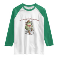 Off to Wrangle My Feral Grandkids Raglan Shirt Funny Cowboy Frog Grandpa Western Meme